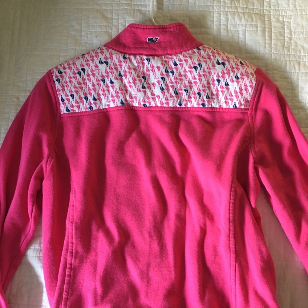 Shep Shirt Women’s Hot Pink half zip with sailboat Patterned Yoke